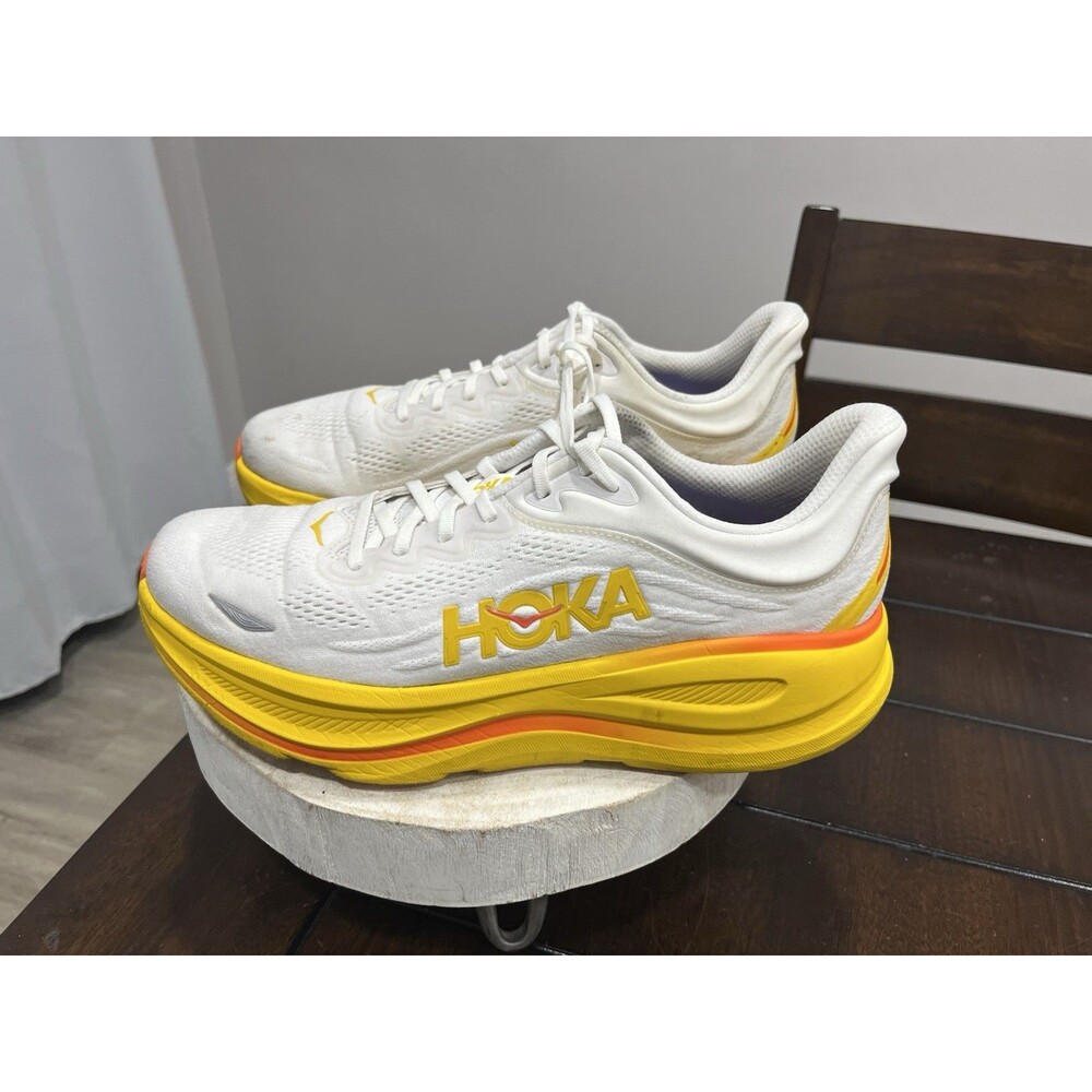 Hoka Bondi 9 White Yellow Orange Men Size 13D Running Shoes 1162011-FNF